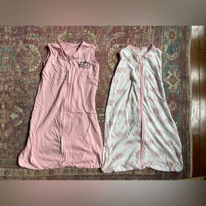 Set of 2 small 0-6 month TillYou Pink and White Baby elephant print Sleep Sacks